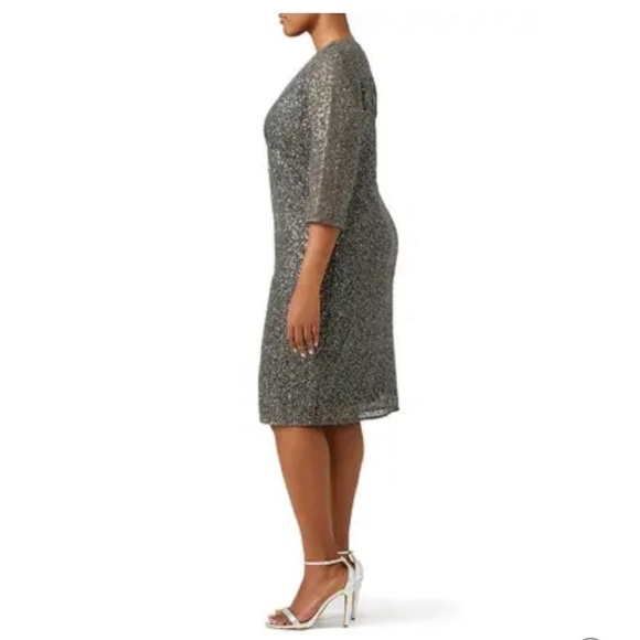 Kay Unger Grey Sparkle Jagged Edge Sheath Dress - Picture 3 of 16